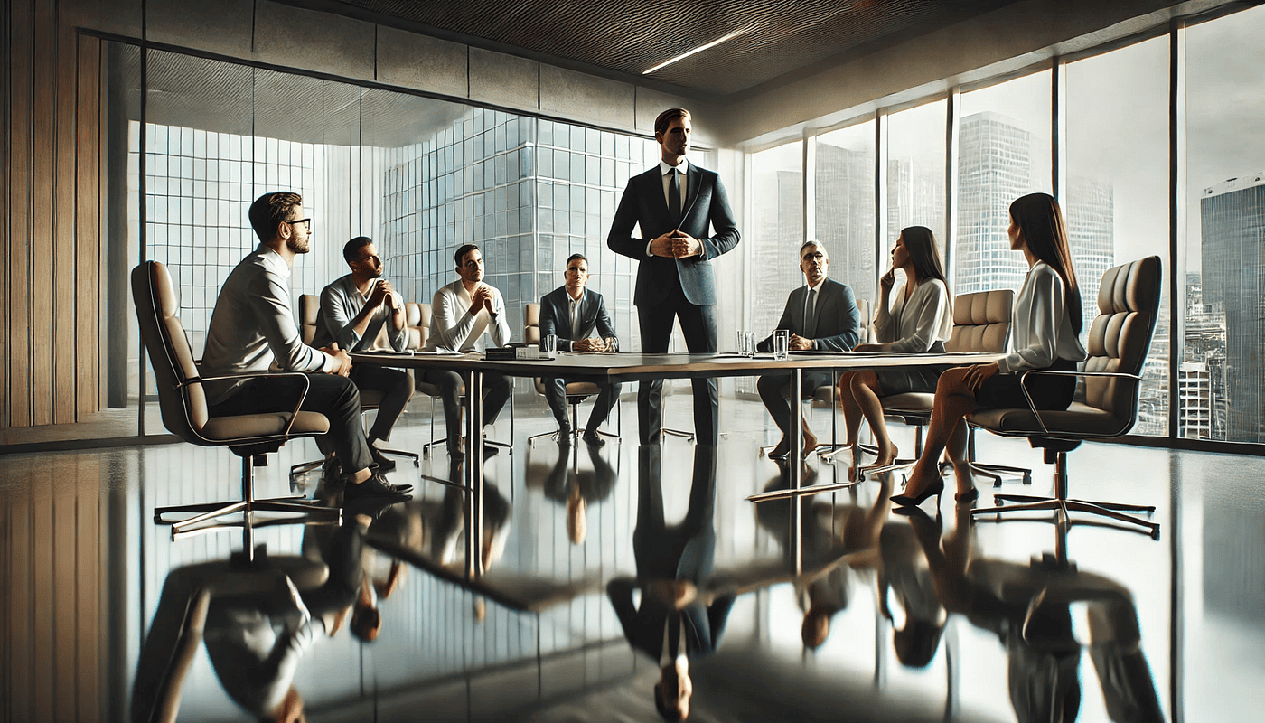 Profissionais em reunião colaborativa em um ambiente corporativo moderno, simbolizando escuta ativa, confiança e cultura organizacional saudável.